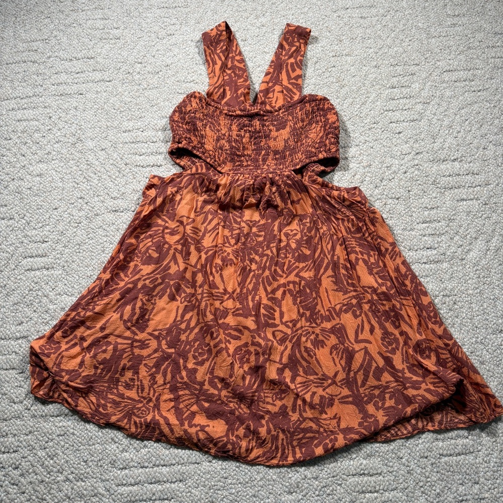 Anthropologie Piper Bandeau Mini Dress – Rust Tiger Floral – Size S